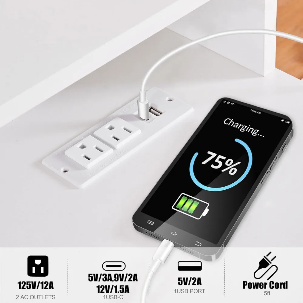 مكتب تنفيذي على شكل حرف L مقاس 60 بوصة مع مساحة تخزين للطابعة، ومكتب كمبيوتر زاوية يتميز بمنافذ طاقة وأدراج قابلة للقفل والضبط #4