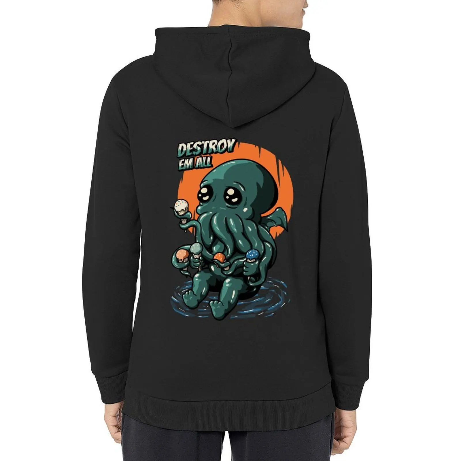 The Ice Cream Destroyer - Lindo bebé Cthulhu Necronomicon Lovecraft divertido niños máscara comida snack postre Tie Dye espalda Sudadera con capucha