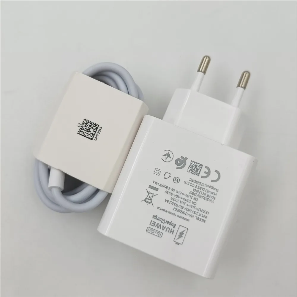 Original HUAWEI 66W EU Super Charge Quick USB Wall Charger Travel Charge 6A Type C Cable For Mate 40 30 P40 Pro P50 Nova8 Se P30