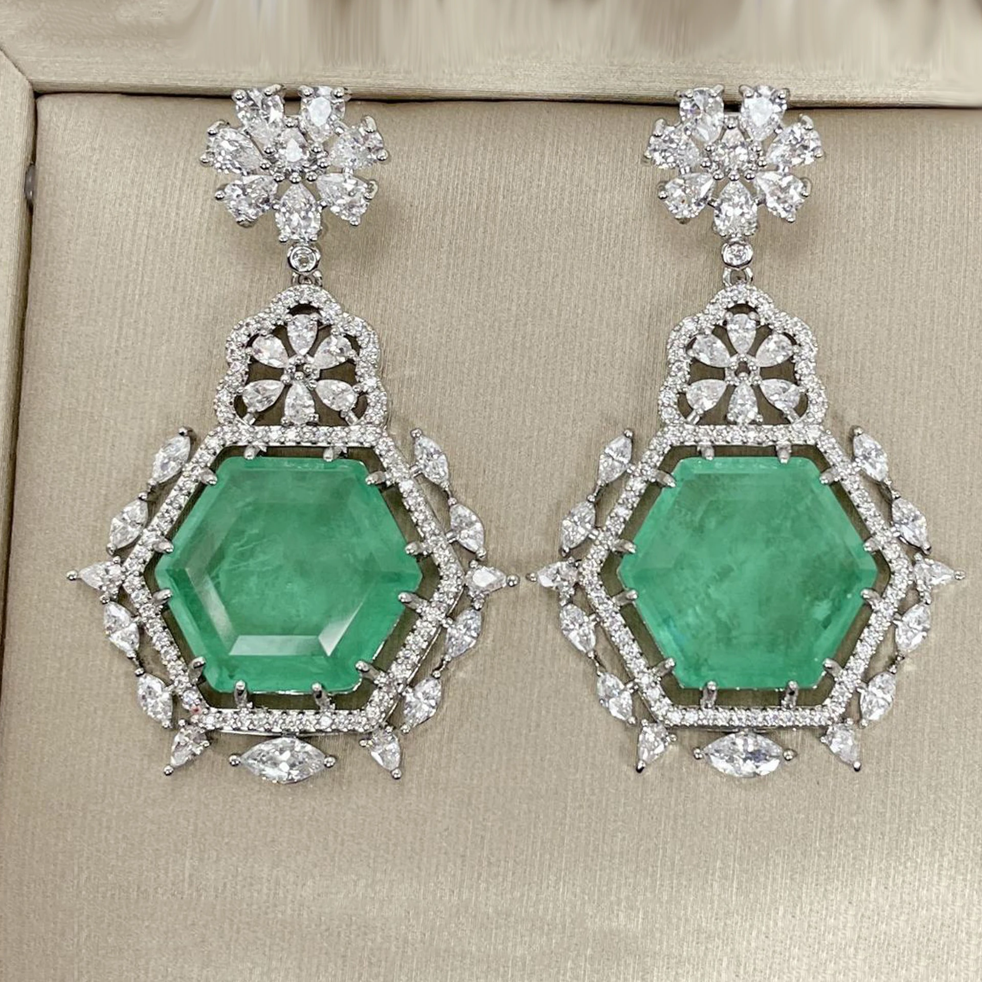 

luxury Vintage jewelry Purple Green Earrings for Women Wedding Evening Party bride Earrings Flower hexagon pendant