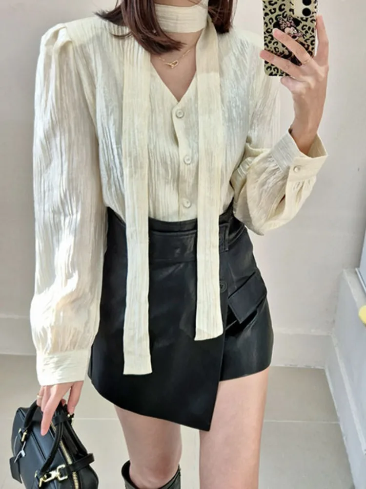 다용도 싱글 버튼 보타이, 모든 스타일에 어울리는 비즈니스 캐주얼 롱 슬리브 여성용 탑 (젊은 성인용)