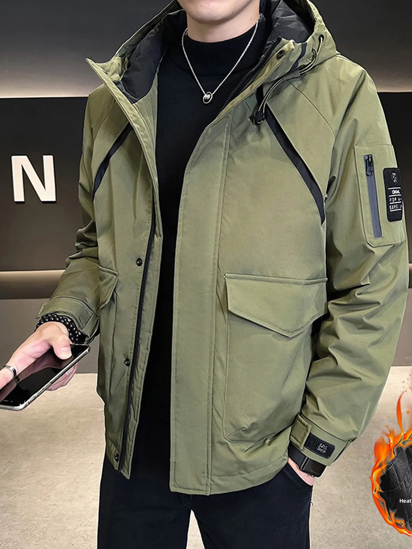 

Men's Hooded Jaet Thiened Cotton Workwear Casual Loose Fit Autumn Winter New Sle KNKVIP Polyester Fiber Antifouling