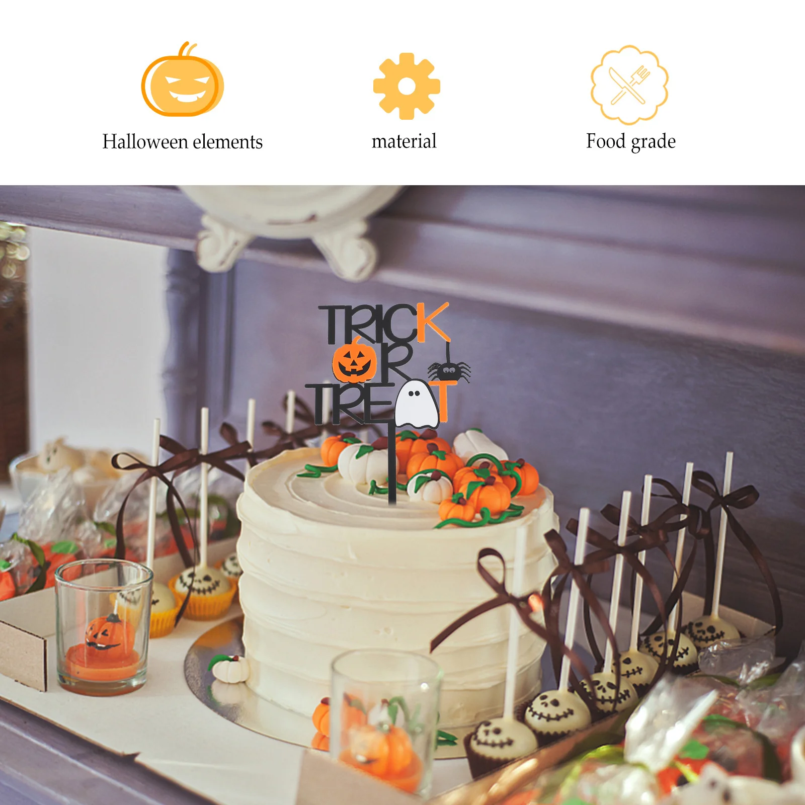 

Pumpkin Ghost Cake Topper Halloween Party Supply Creative Card Decoration Accessory Safe Practical Cake Topper