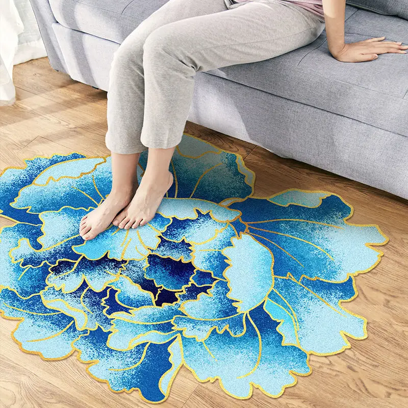 

Modern Flower Area Rug Round Carpet Colorful Flower Pattern for Bedroom Living Room Children Door Floor Anti-slip Entry Door Mat