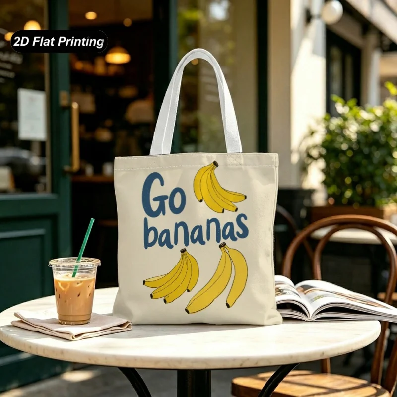 1PC【Tote Bag】2DFlat-effect large-capacity tote bag，Banana print，Suitable shopping/Shopping/Daily Commute，Increase sense of h