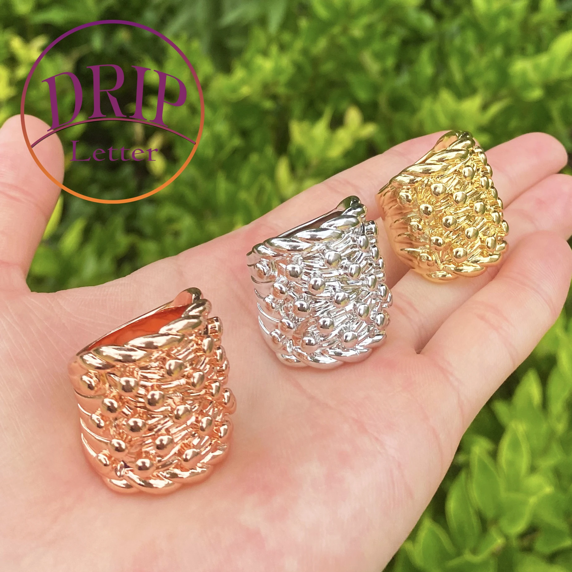 

Drip Letter Iced Out Nugget Ring for Men Real Gold Plated Cubic Zirconia Hip Hop Jewelry