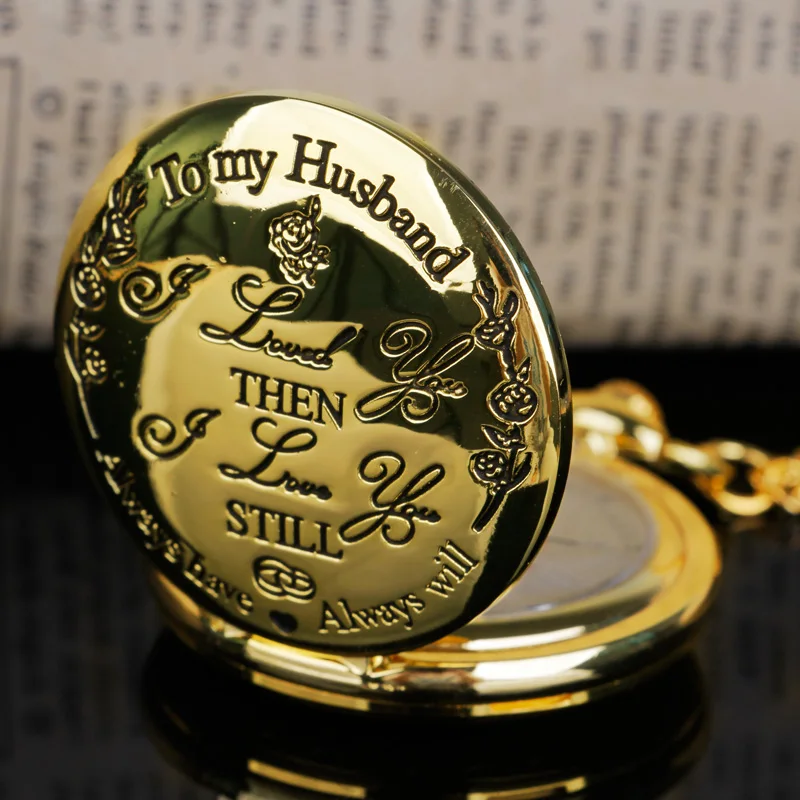 Jam Saku Kronograf Ukiran Emas Mewah Vintage untuk Pria, Perhiasan Abadi untuk Suami, Liontin Kenang-kenangan, Jam Kuarsa Pria