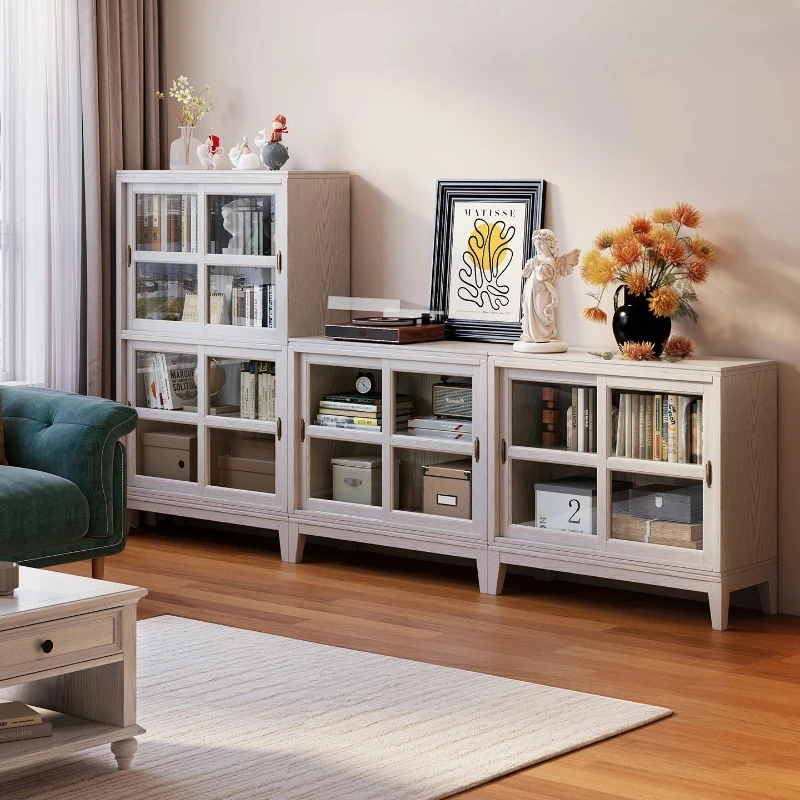 CX solid wood low bookcase floor-to-ceiling living room household dust-proof glass door locker