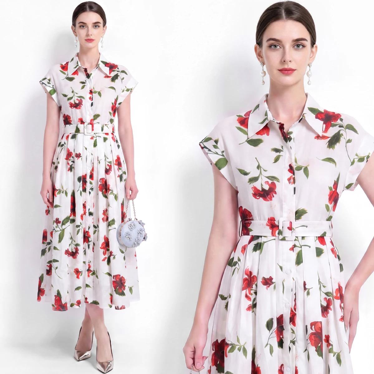 Stylish Floral Shirt Dress Sho - Vintage Collectible Buttons recension och pris