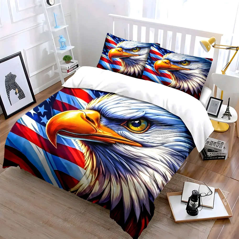 Bald Eagle with American Flag Print Soft Comfortable Duvet Cover Bedding Set Included 1*Duvet Cover 2*Pillowcases Luxury gifts