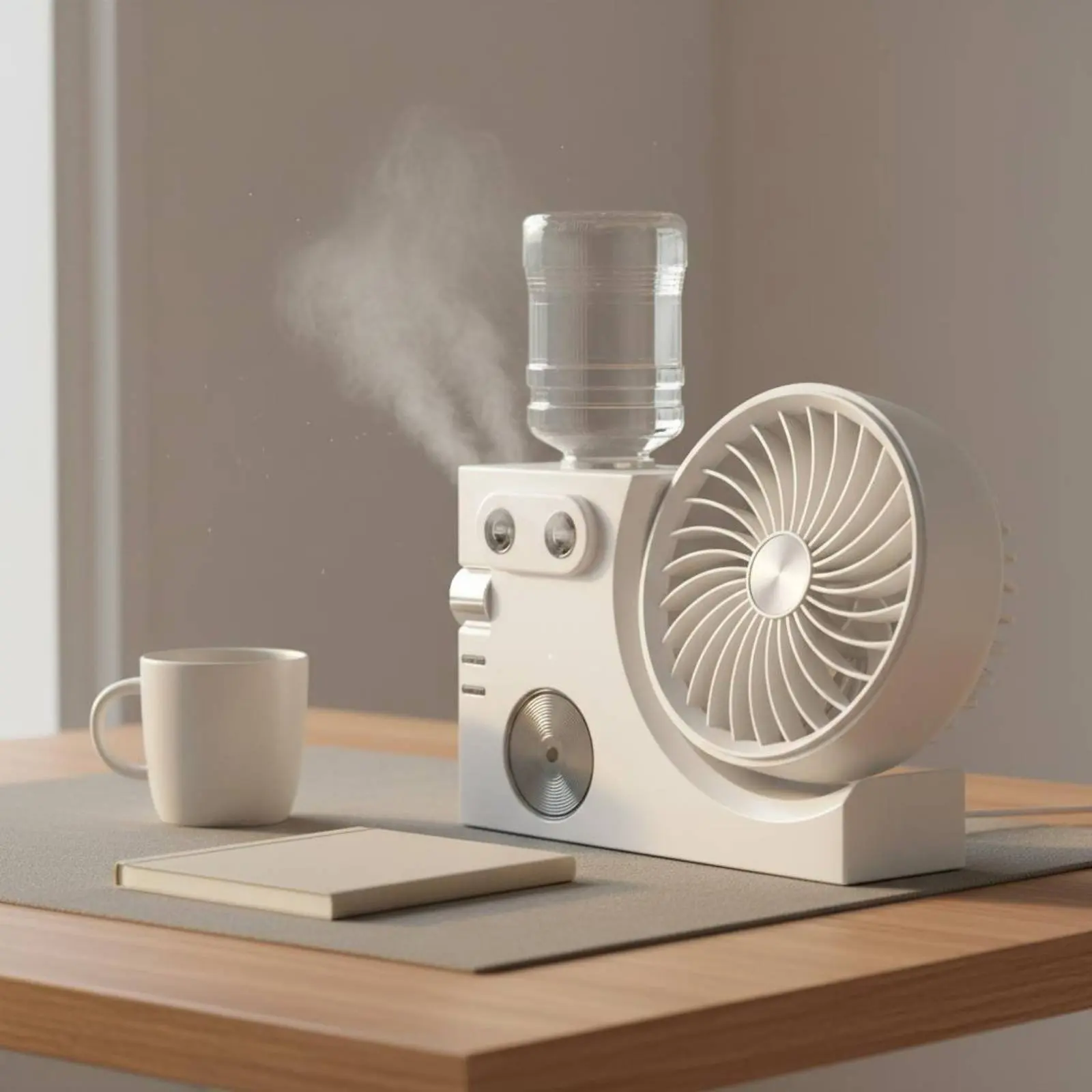 

Mini Misting Fan Low Noise Plug-in Desk Fan with Humidifier Individual Comfort Area Chiller 3 Speed Settings Mini Air Cooling