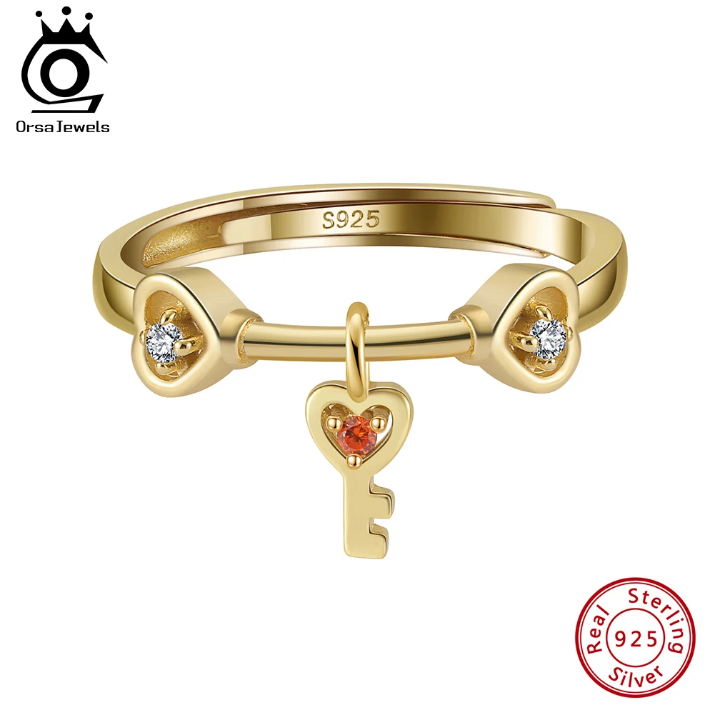 

ORSA JEWELS 925 Silver Sparkling Red Cubic Zircon Sweet Key Pendant Rings Adjustable Party Accessories for Women Jewelry SR335