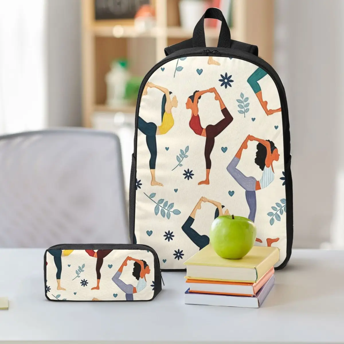 Yoga And Pilates Enthusiasts Backpack Student BookBag School Bag Shoulder Bags 3ps Insulated Lunch Bag Pencil Case