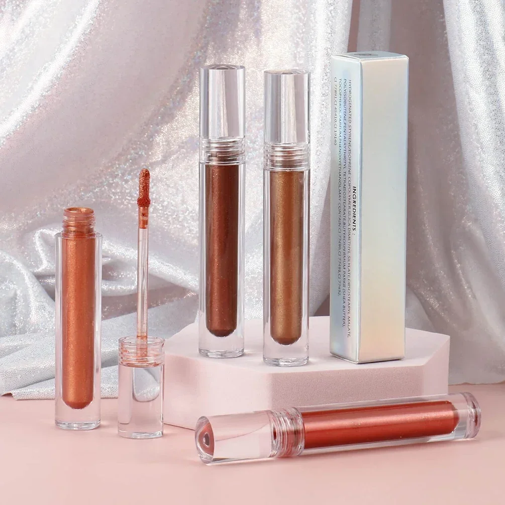 Tubo transparente de etiqueta privada, pigmento de brillo de labios de larga duración, antiadherente, no se decolora, resistente al agua, logotipo personalizado, maquillaje a granel sin crueldad