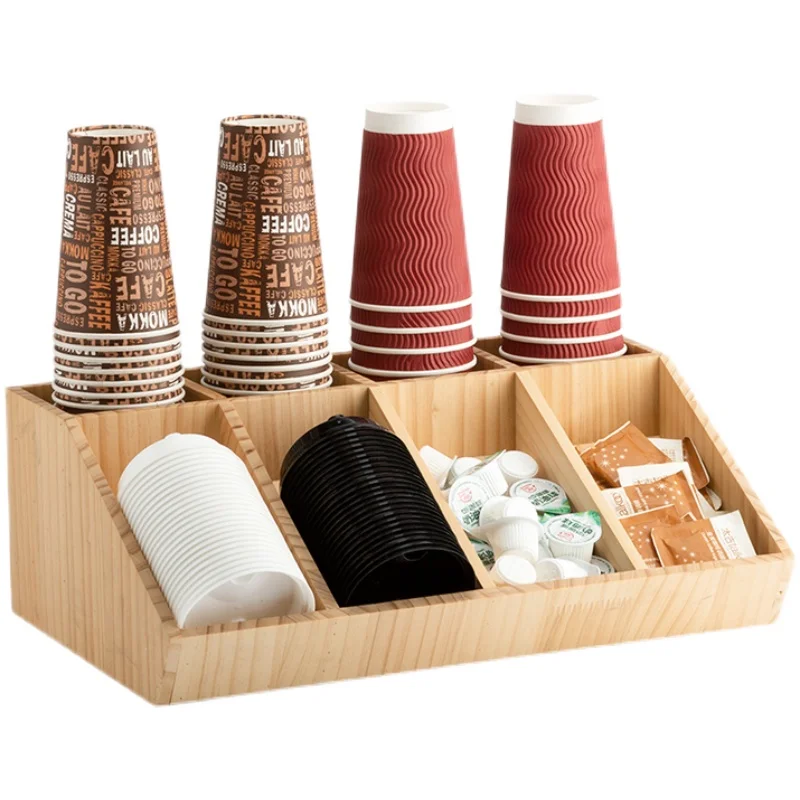 Log milk tea cup holder, coffee shop bar counter, paper cup holder,   pick, straw, paper towel,   lid, storage box, storage