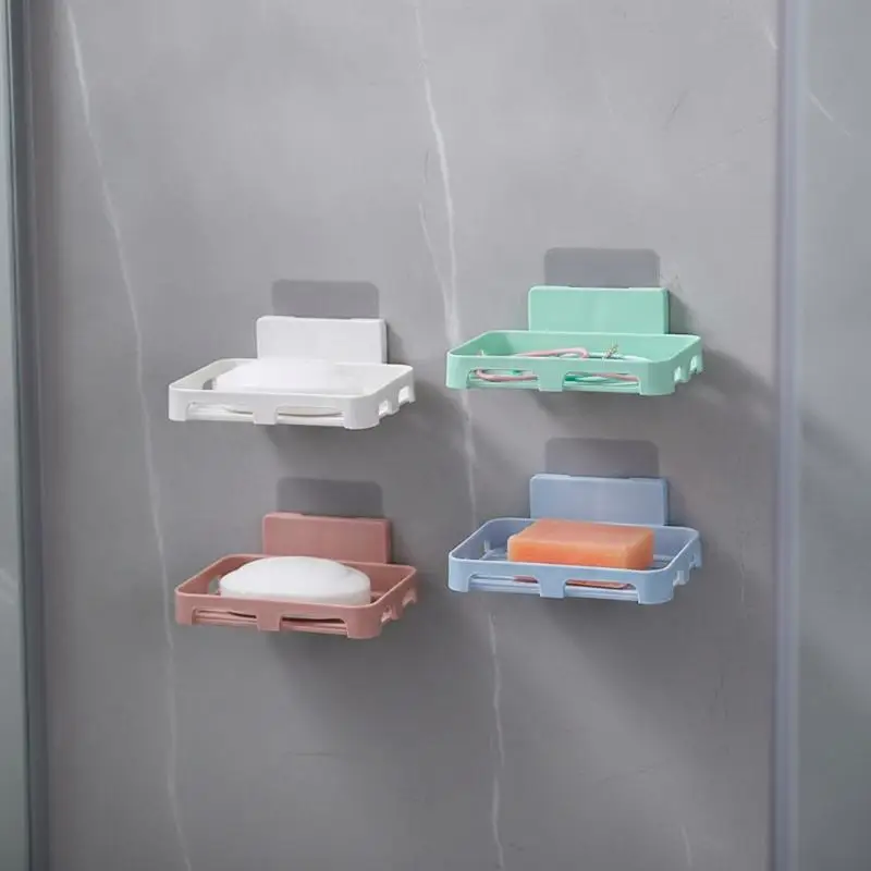 No-Drilling Wall Soap Dish Drain Holder Self Adhesive Waterproof Easy Clean for Bathroom Kitchen Sink Decor