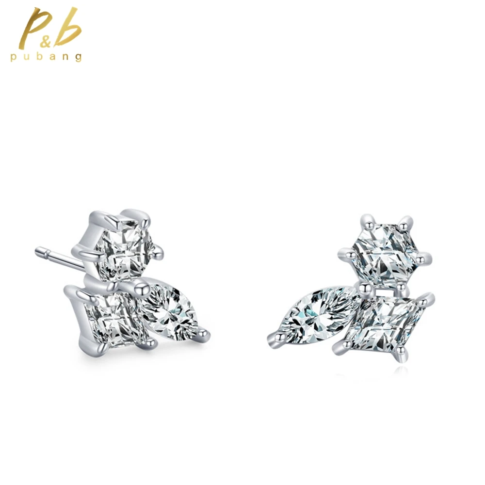 

PuBang Fine Jewelry Solid 925 Sterling Silver Sparkling High Carbon Diamond Delicate Stud Earrings for Women Gifts Drop Shipping