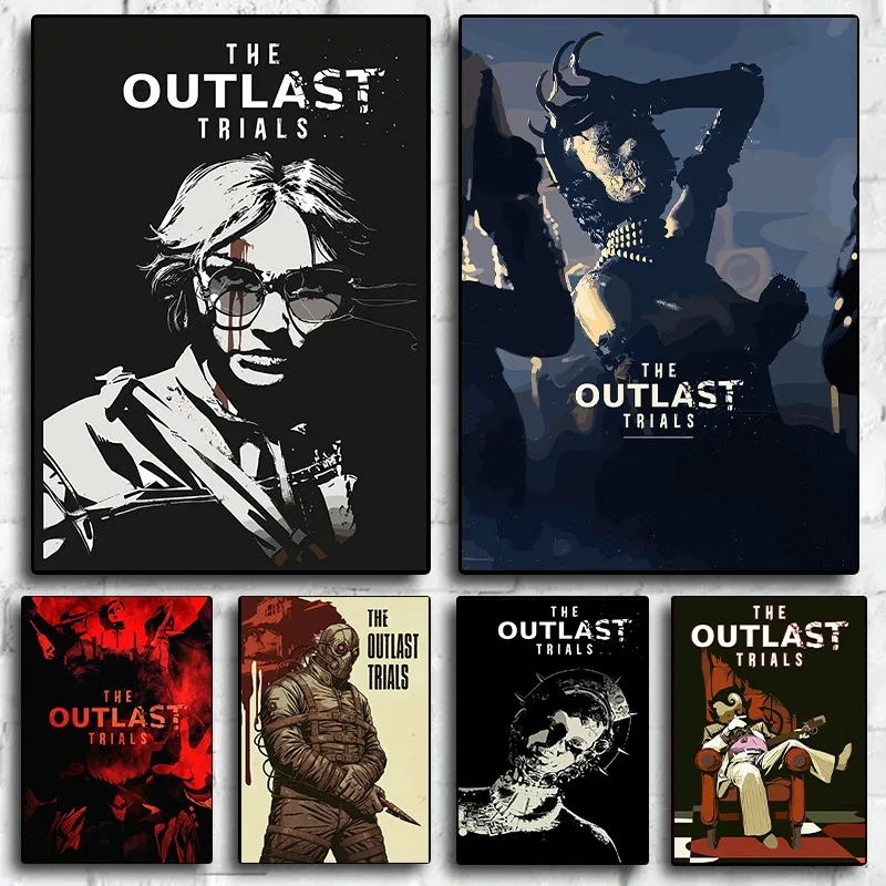 Póster de juego The Outlast Trials, lienzo de terror Vintage impreso, arte de terror de supervivencia Retro para sala de juegos, sala de estar, decoración de cueva de hombre