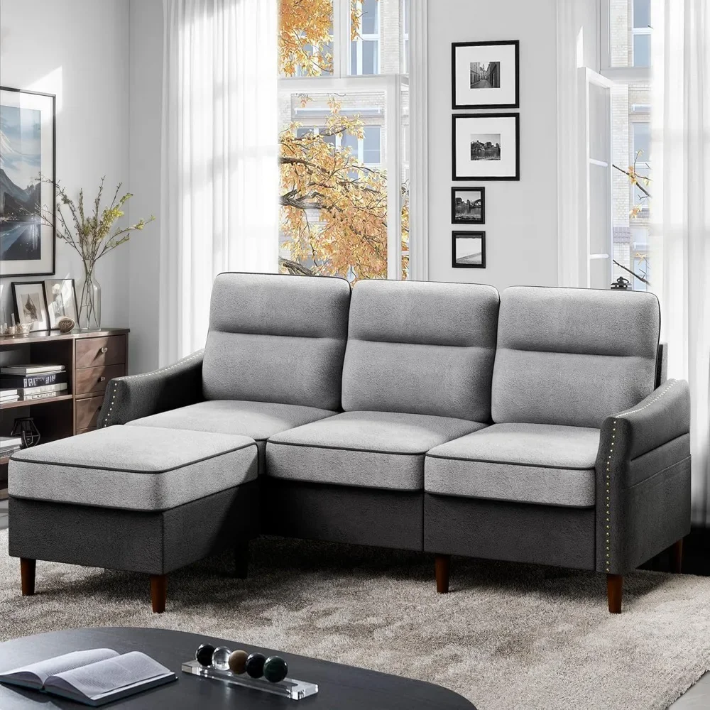 78'' Sectional L Shaped Sofa Couch with Side Storage Bag,Convertible Sofa with Reversible Chaise and Rivet Decor for Living Room