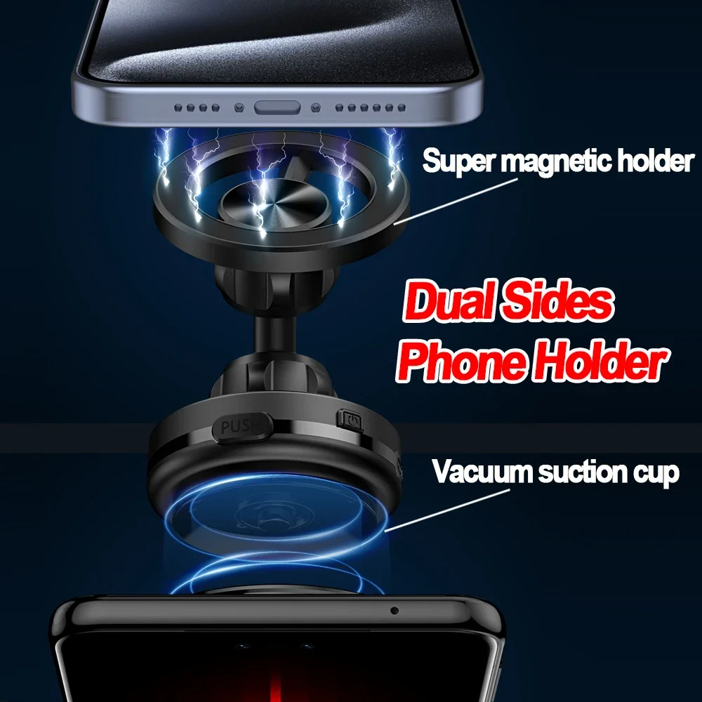 Solar Power Car Magnetic Phone Holder Vacuum Adsorption Bracket 360 Degree Rotating Desktop Windshield Sucker GPS Stand