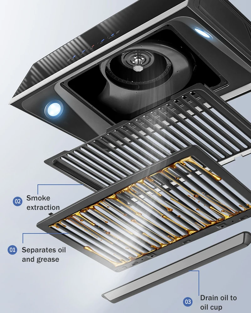 180W Range Hood Home Kitchen Large Suction Small Oil Hat Machine Top Suction Automatic thermal cleaning Range Hood CXW-180-C01