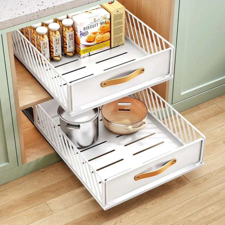

out Cabinet Organizer Fixed with Adhesive Nano Film,Heavy Duty Slide out Pantry Shelves Drawer Storage,Sliding Mesh Cabinet Bask