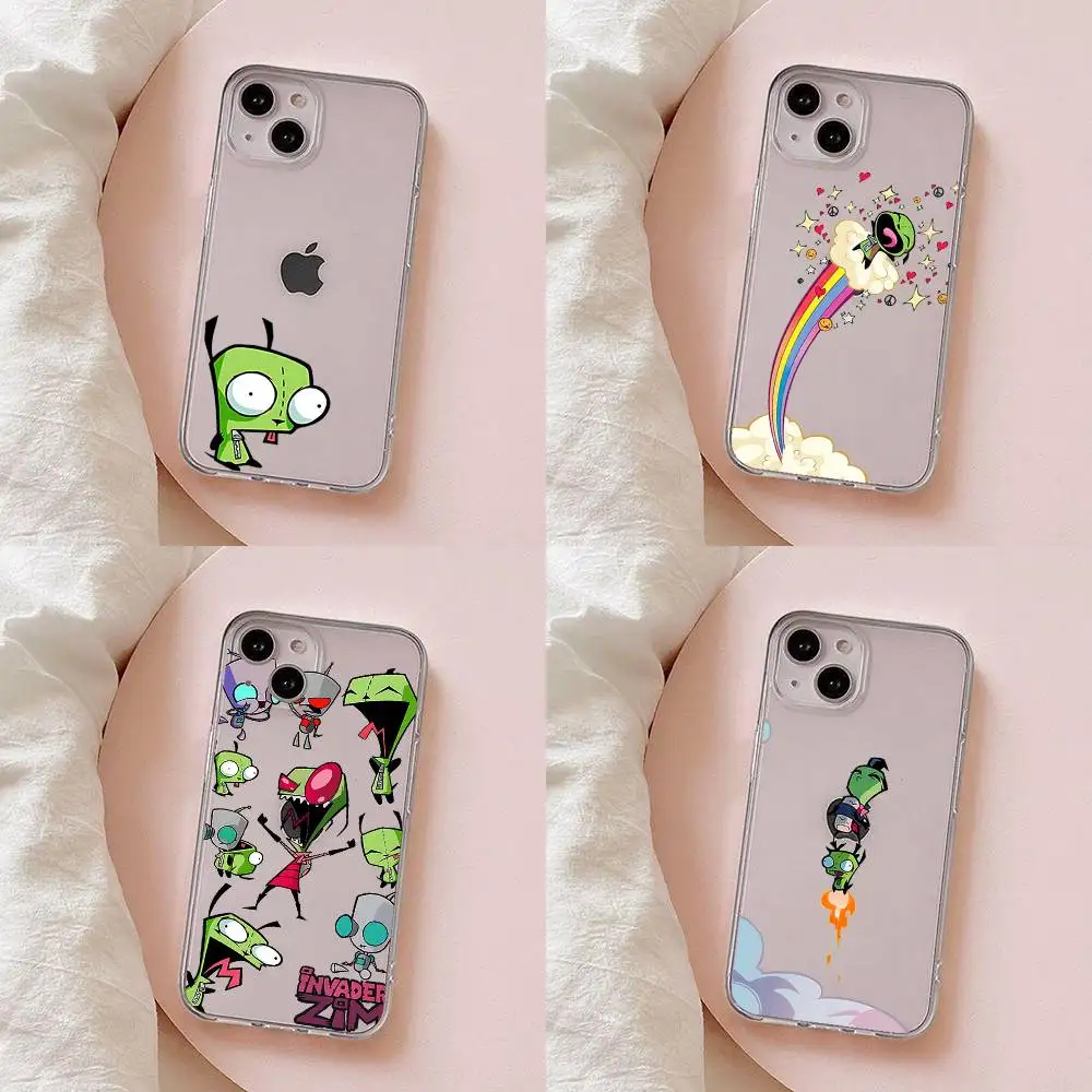 I-Invader Zim Cartoon Handyhülle für iPhone 17 16 15 11 13 14 Pro Max 7 8 Plus X Xr Xs Max 16pro 12mini Transparente Abdeckung