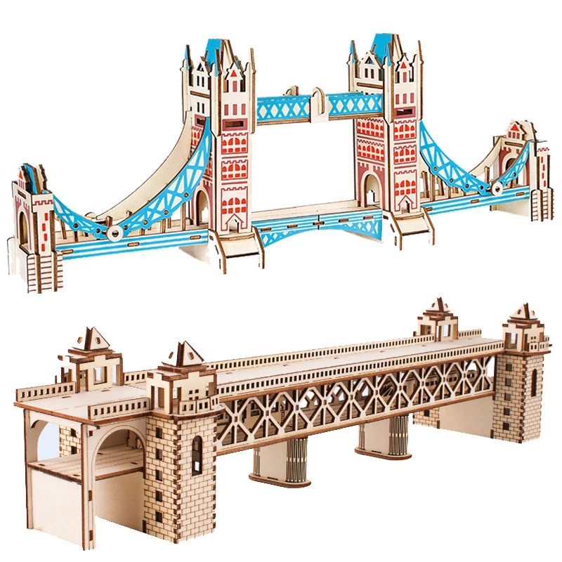 

Tower Bridge Puzzle Games For Adults 3D Wooden Building Model DIY Wood Jigsaw Children Toys For Home Room Decor