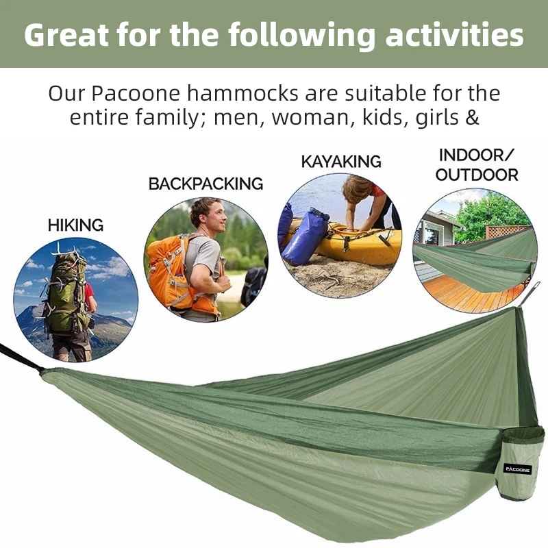 PACOONE – Double hamac de Camping en Nylon, hamac Portable intégré, Parachute, pour aventure en plein air