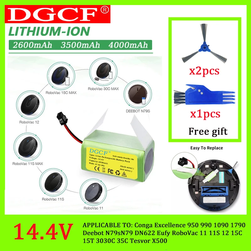 

14.4V/14.8V 3500mAh Li-ion Battery for Cecotec Conga 950/990/1090 | Compatible with Ecovacs Deebot 601/605, Eufy 35C