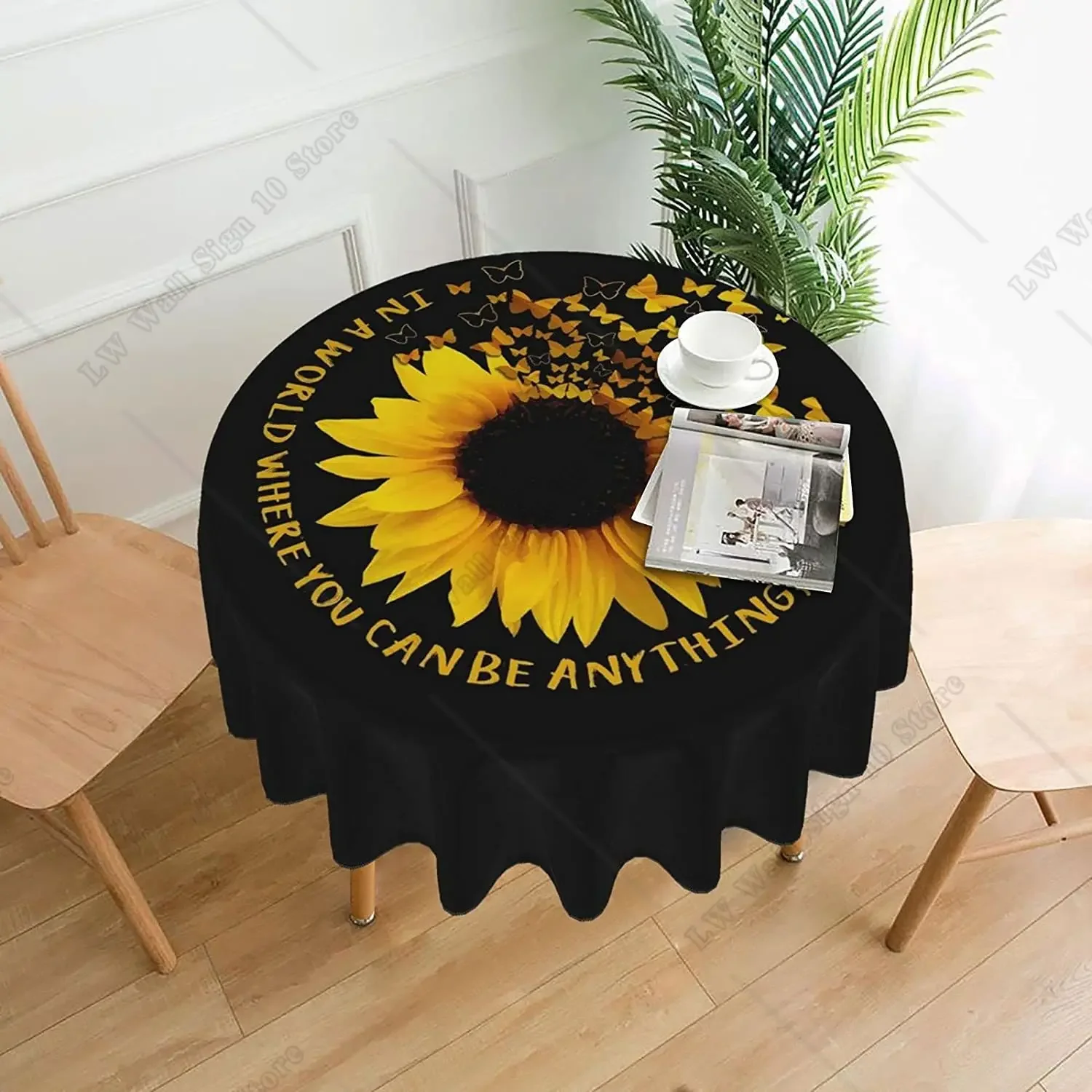 Sunflower Spring Summer Round Tablecloth 60 Inch Table Cloths Cover Mat Spill Proof Table Covers for Kitchen Party Dinner