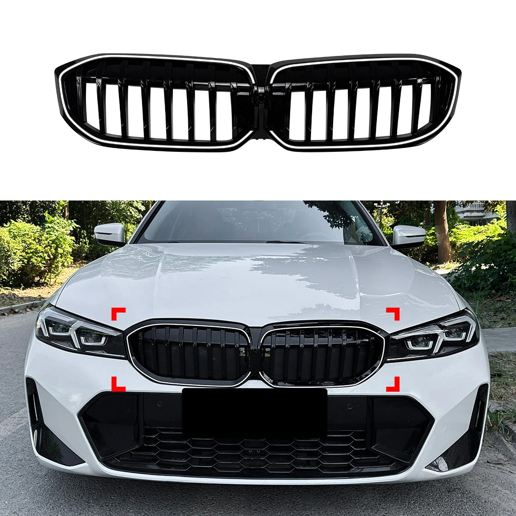 

With Light Front Grille Grills ABS Gloss Black For BMW 3 Series G20 G21 LCI 2023 2024 2025 Front Racing Grille Accessories