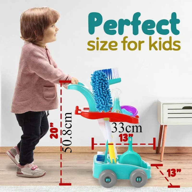 어린이 청소 세트 유아 청소 장난감 세트 역할 놀이 가사 교육용 장난감 청소 카트 빗자루 쓰레받기 걸레 포함