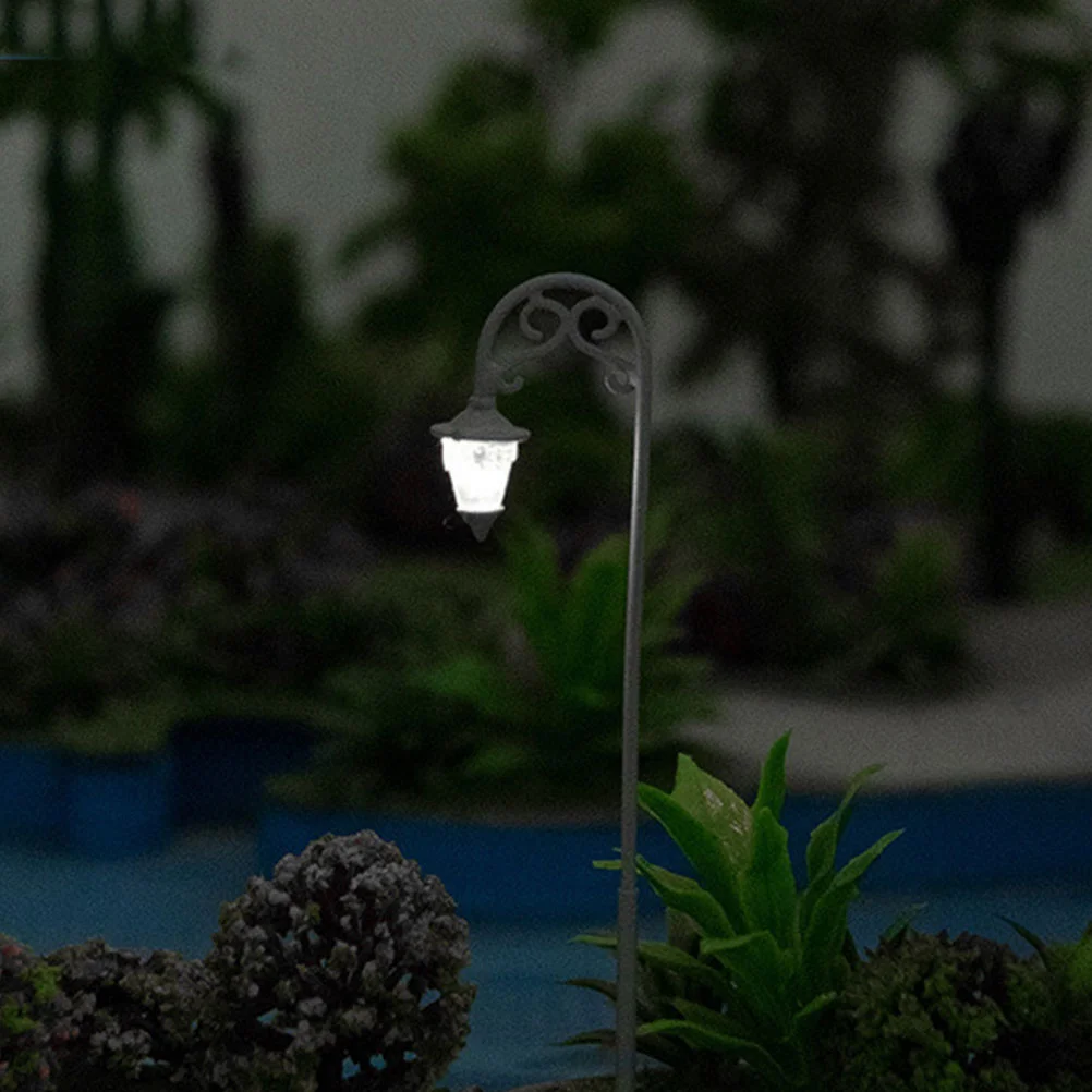 2 Pcs Mini Street Light Models Micro Landscape Garden Decor Decorative Lamp Accessories Stainless Steel Plus Abs