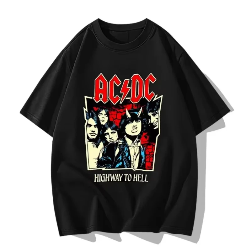 Marke Neue Design Straße Punk Rock ACDC Band Fans Peripherie Hip Hop Baumwolle Druck Kurzarm Männer Frauen Lose Baumwolle T-shirt