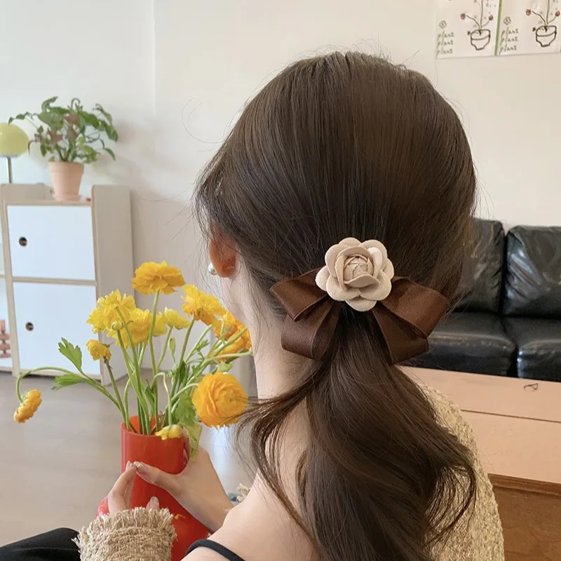 Sweet and gentle camellia flower bow hair clip small fragrance wind back top clip hair accessories woman