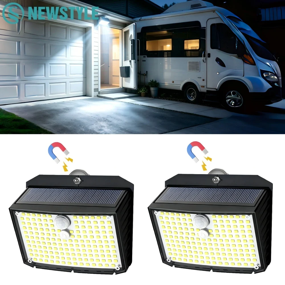 158 LED Magnetic Solar Lights Outdoor Waterproof 3 Lighting Modes with Motion Sensor for Yard Fence Driveway Garage Camper