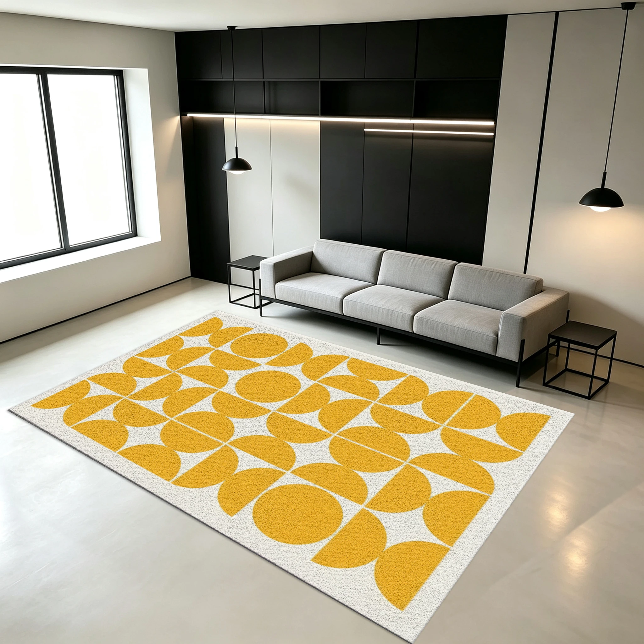 Medieval Yellow Geometric Semi-Circle Abstract Carpet Floor Non-Slip Modern Minimalist Carpet Suitable for Living Room Bedroom Home Decoration
