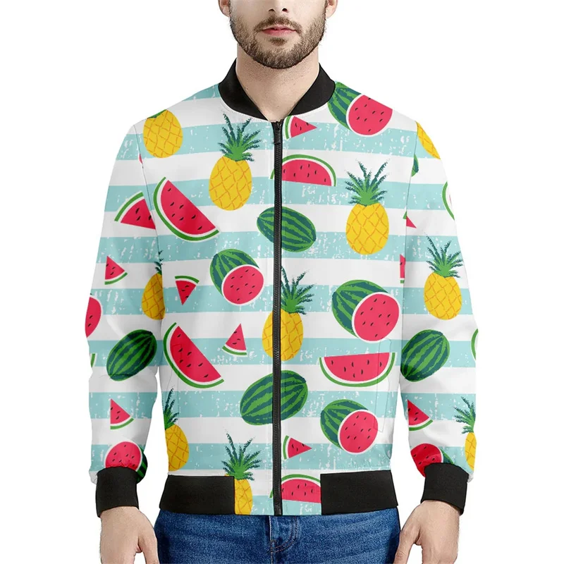 

Tropical Fruits Pattern Jacket For Men Women Watermelon 3D Print Coat Casual Harajuku Oversized Kids Zipper Jackets Long Sleeves