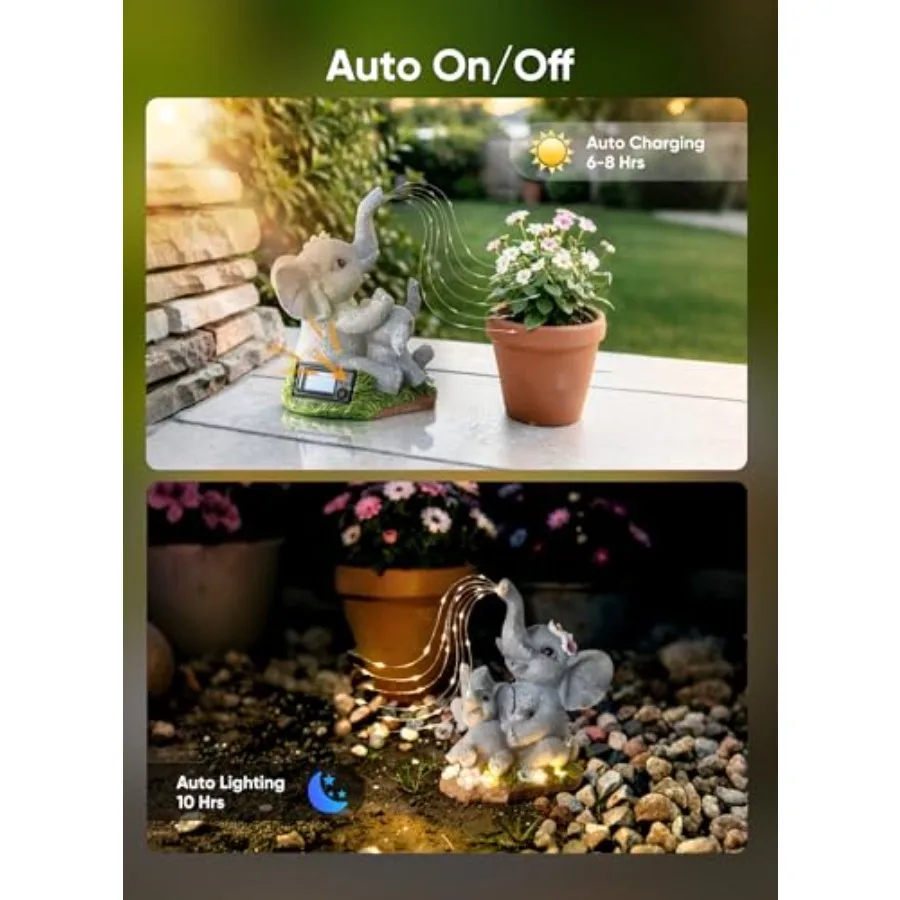 Solar-Elephant-Garden-Decor-Statue with Succulent and Watering LED Lights, Waterproof Outdoor Decor for Patio, Lawn, Balcony an - view 6