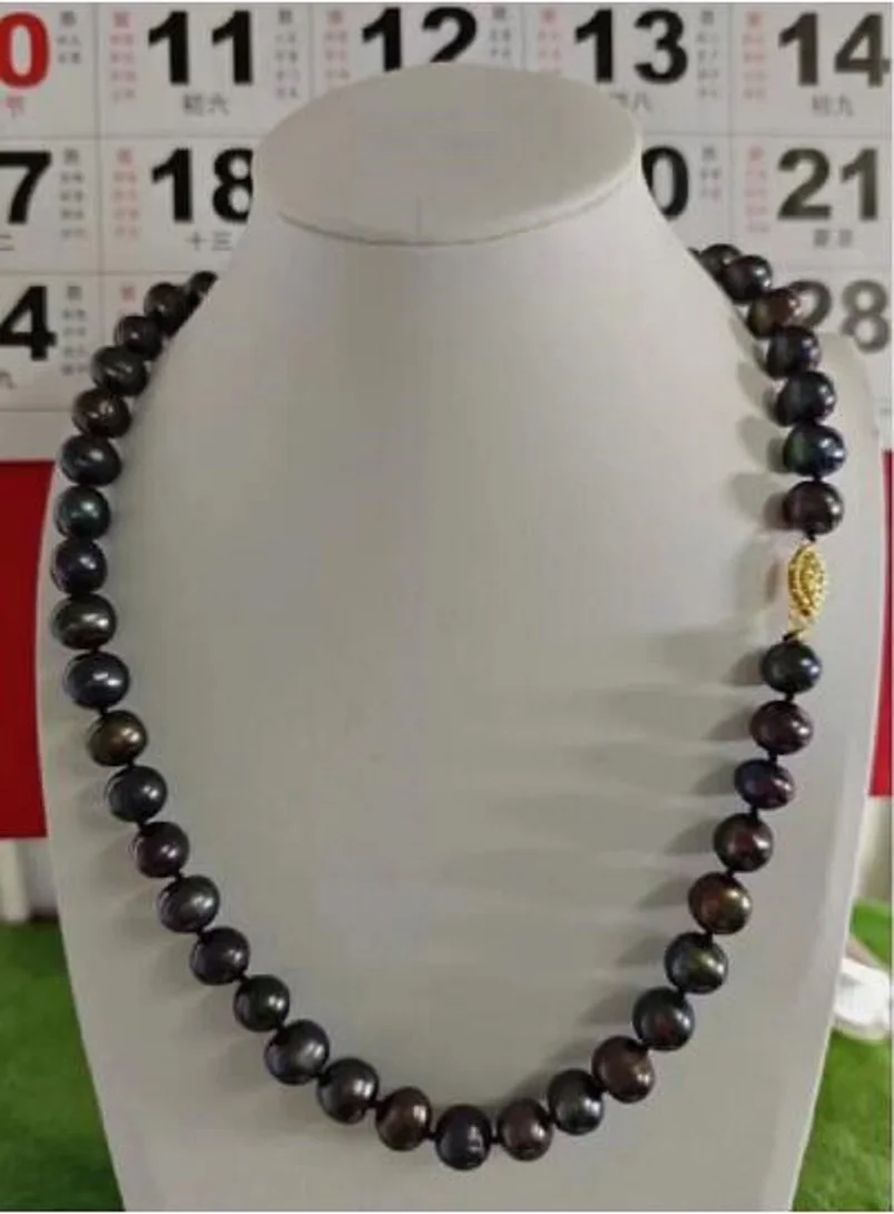 20 INCH AAAAA 10-11mm Natural REAL ROUND TAHITIAN BLACK pearl necklace 14K GOLD