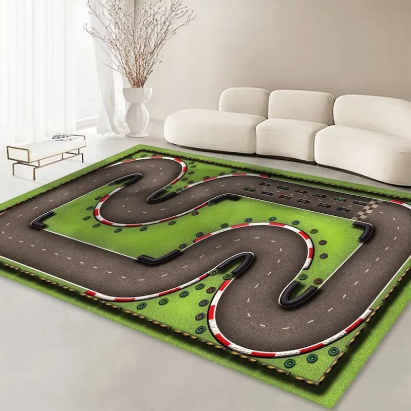 Racing Car Track Rug Speedway Rug Kids Room Decoration Popular Rug for Bedroom Bedside Floor Mat Washable Children Crawling Mat