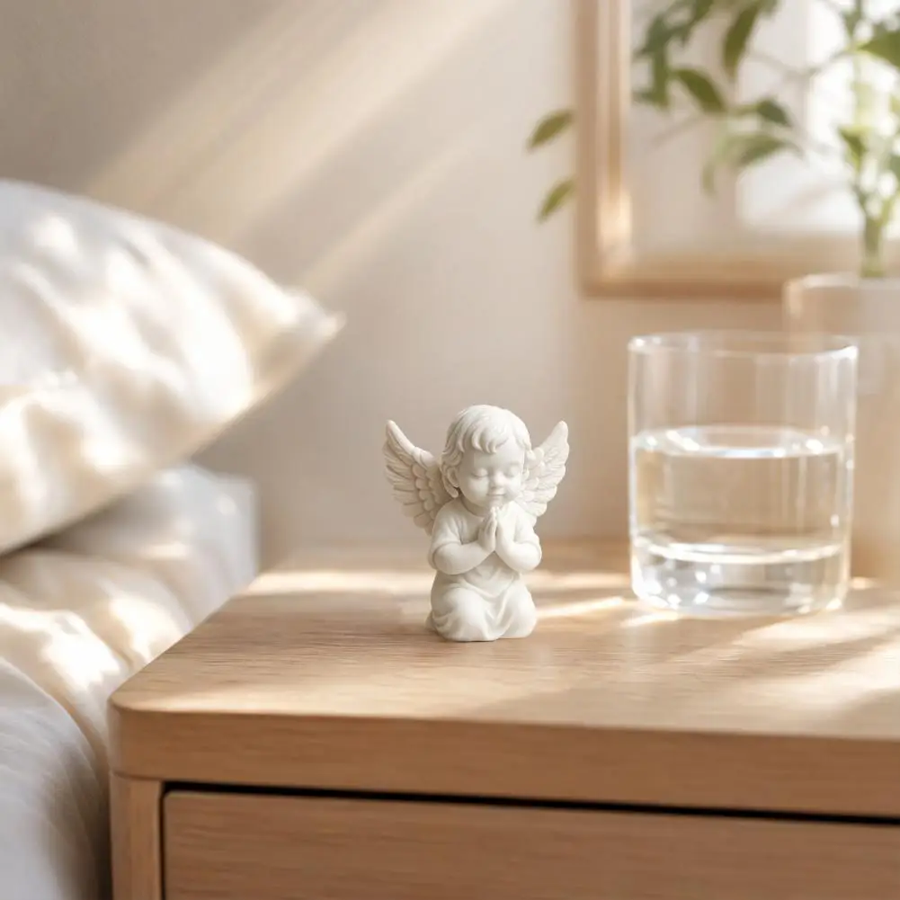 Bedside Angel Decoration 3d Printed Kneeling Angel Figurine Praying Cherub Statue Wings Sculpture for Home Office Indoor Outdoor