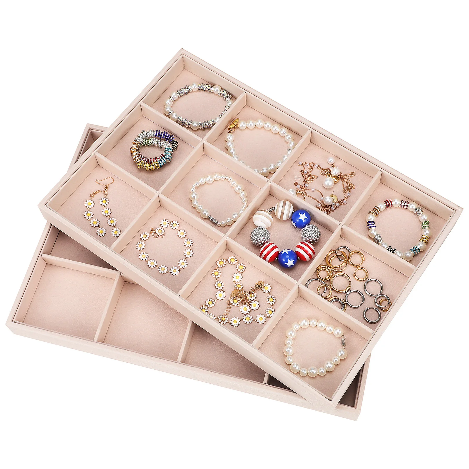 2Pcs Jewelry Organizer Tray Flexible Dividers Soft Protected Drawer Storage Jewelry Display Tray Ring Storage Organizer