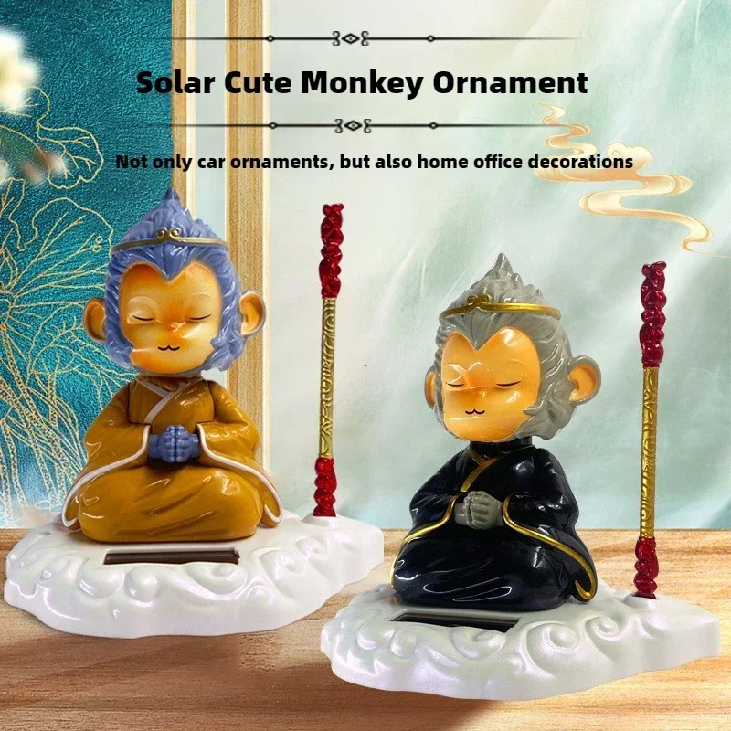 Solar Little Monk Creative Car Ornaments Dashboard Decoration Chinese Style Buddhism Lucky Ornament Auto Interior Accessories