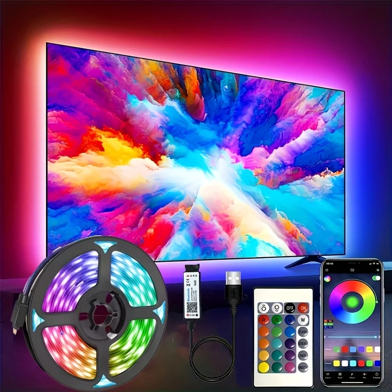 음악 동기화, 앱, 리모컨, TV, 홈 데코, 캐비닛 조명용 색상/타이머 조명 기능이 있는 5m RGB 스마트 5050 LED 라이트 스트립