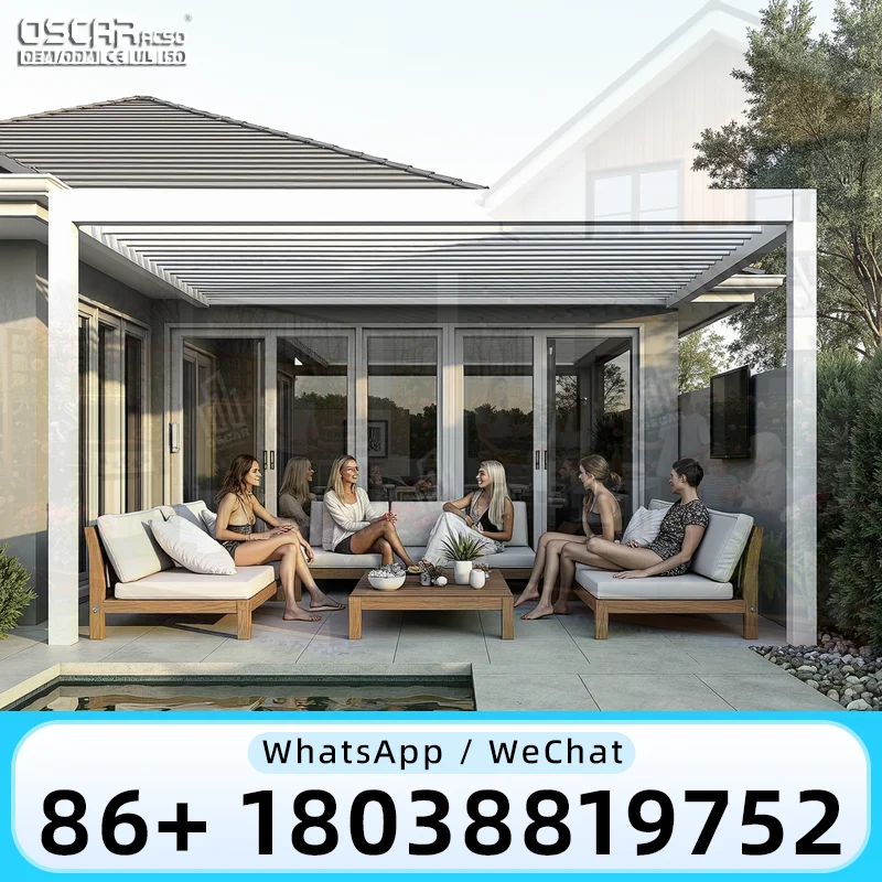 6x4m Waterproof Motorized Remote Controlled Bioclimatic Structure for Balcony Patio Outdoor Space Similar to Gazebo and Tent per