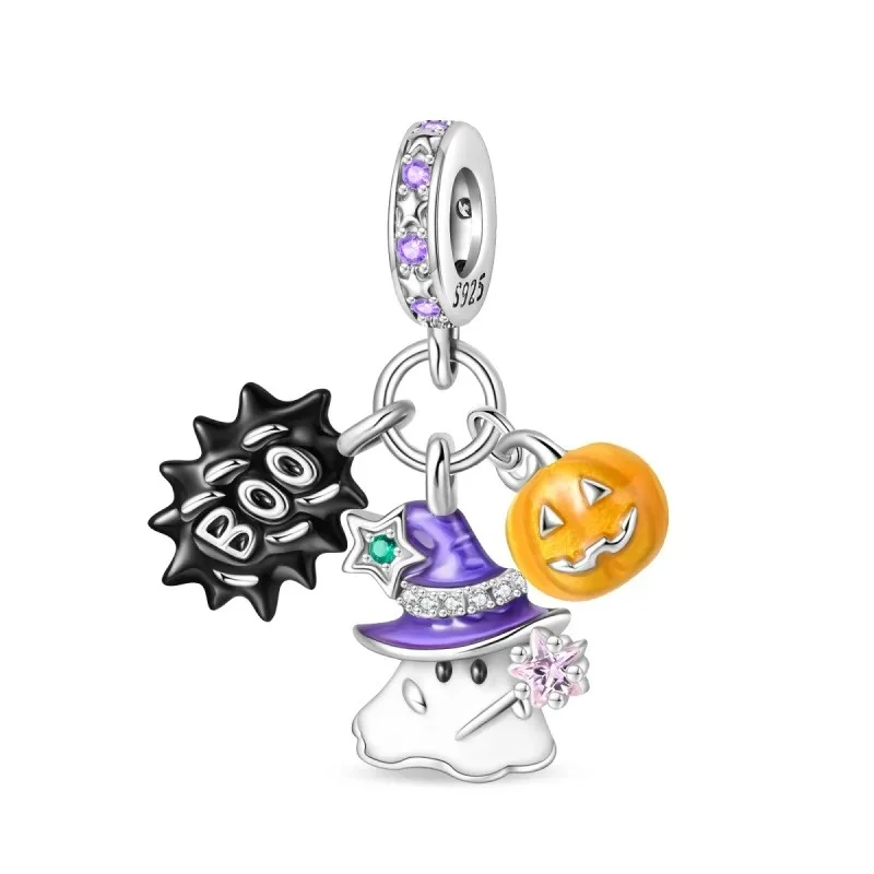 Halloween-Party, 925er Silber, lila, fliegender Hexenhut und magische Kugel-Charms, Perlen, passend für Original-Armbänder, DIY für Frauen, Schmuck, Geschenke – Detail 7