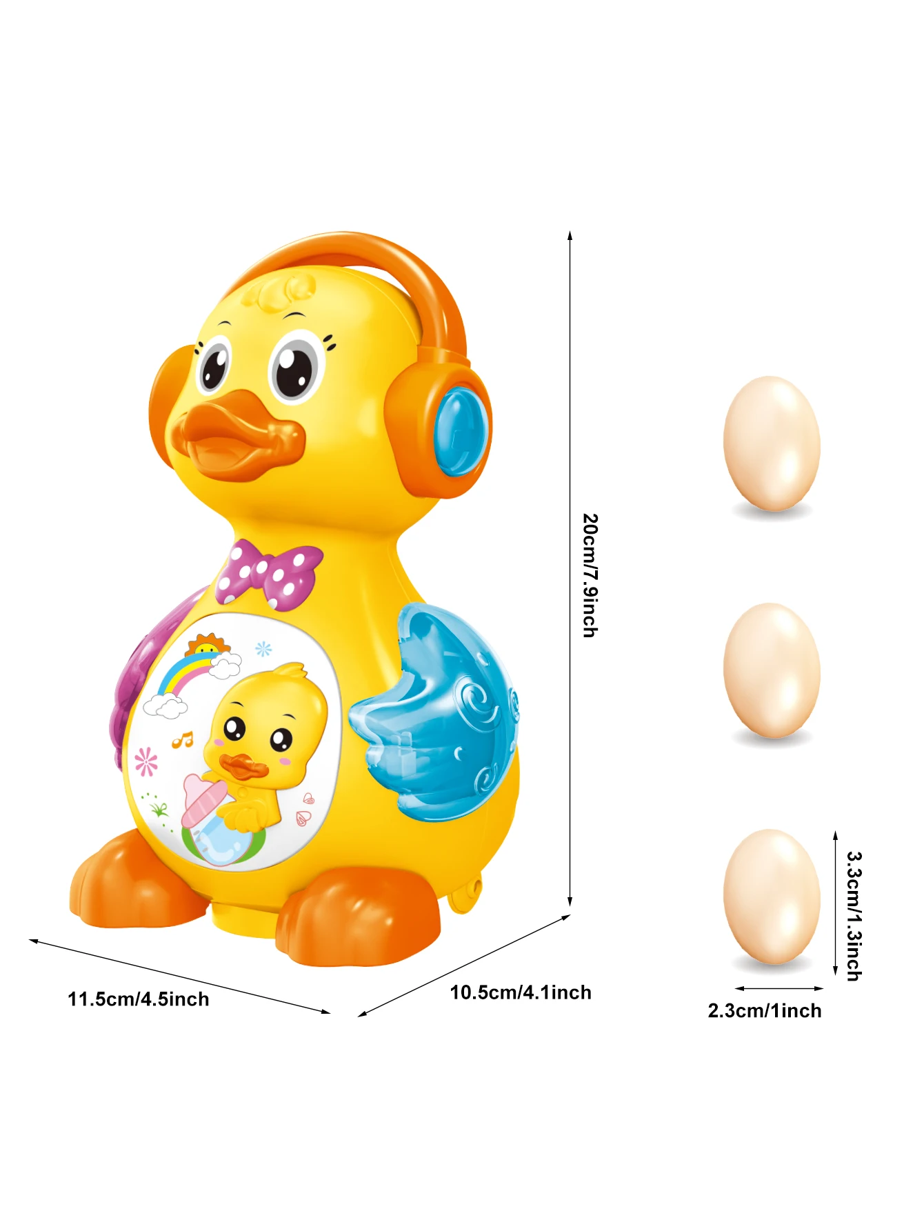 Electric Egg-Deitado Duck Toy, adequado para crianças com mais de 3 anos, luz, som, função roda universal