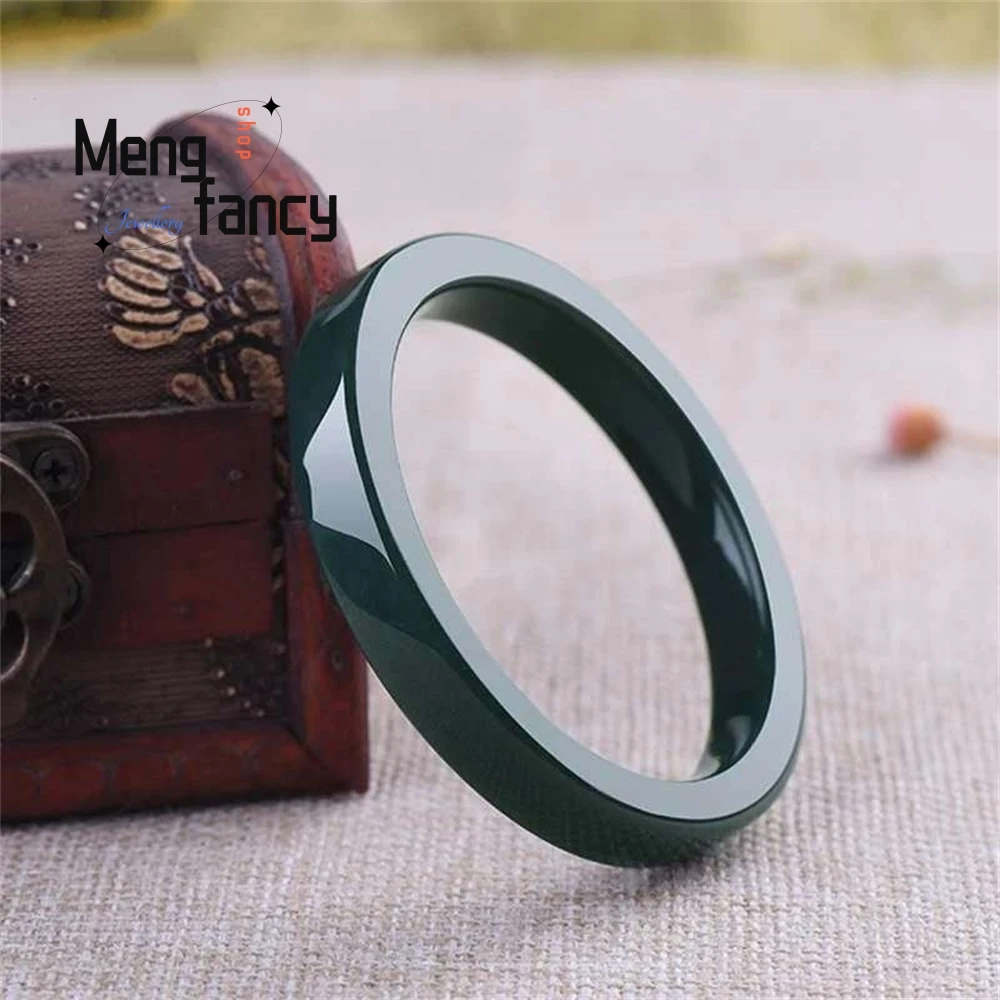 Natural Hetian Green Jade Square Round Bar Gilded Carved Bracelet High-grade Fashion Fine Jewelry Exquisite Luxury Holiday Gifts